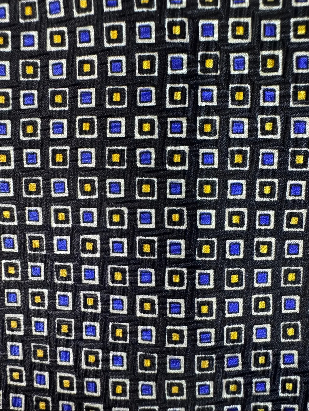 Polo Ralph Lauren Handmade Silk Necktie Blue Geometric Square Pattern Tie